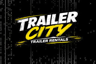 Trailer City Trailer Rentals logo with white and yellow text on black background with digital effect