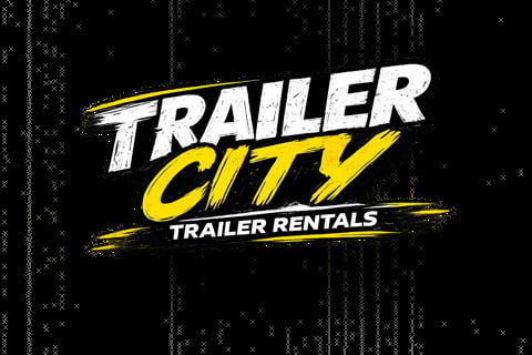 Trailer City Trailer Rentals logo with white and yellow text on black background with digital effect